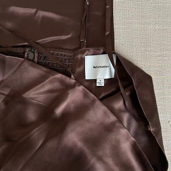 BEST Reformation Frankie Silk Maxi Dress Sz4 Cafe Chocolate Cocktail Party Forma - Picture 7 of 10